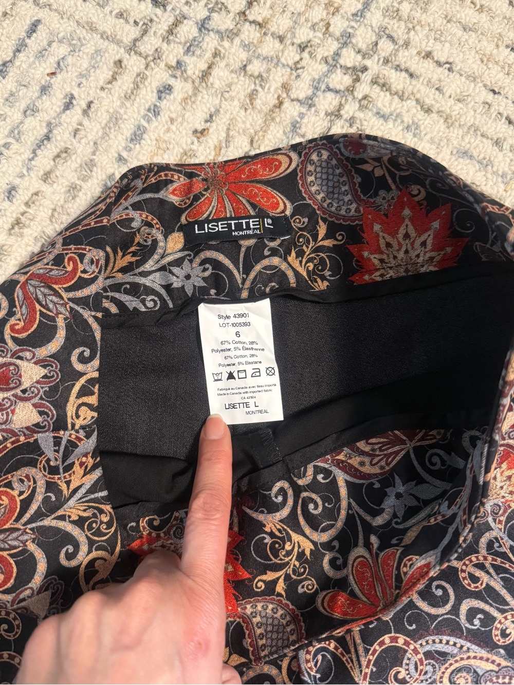 LISETTE L Montreal Black Pants with Red & Cream Paisley Print - Picture 3 of 8